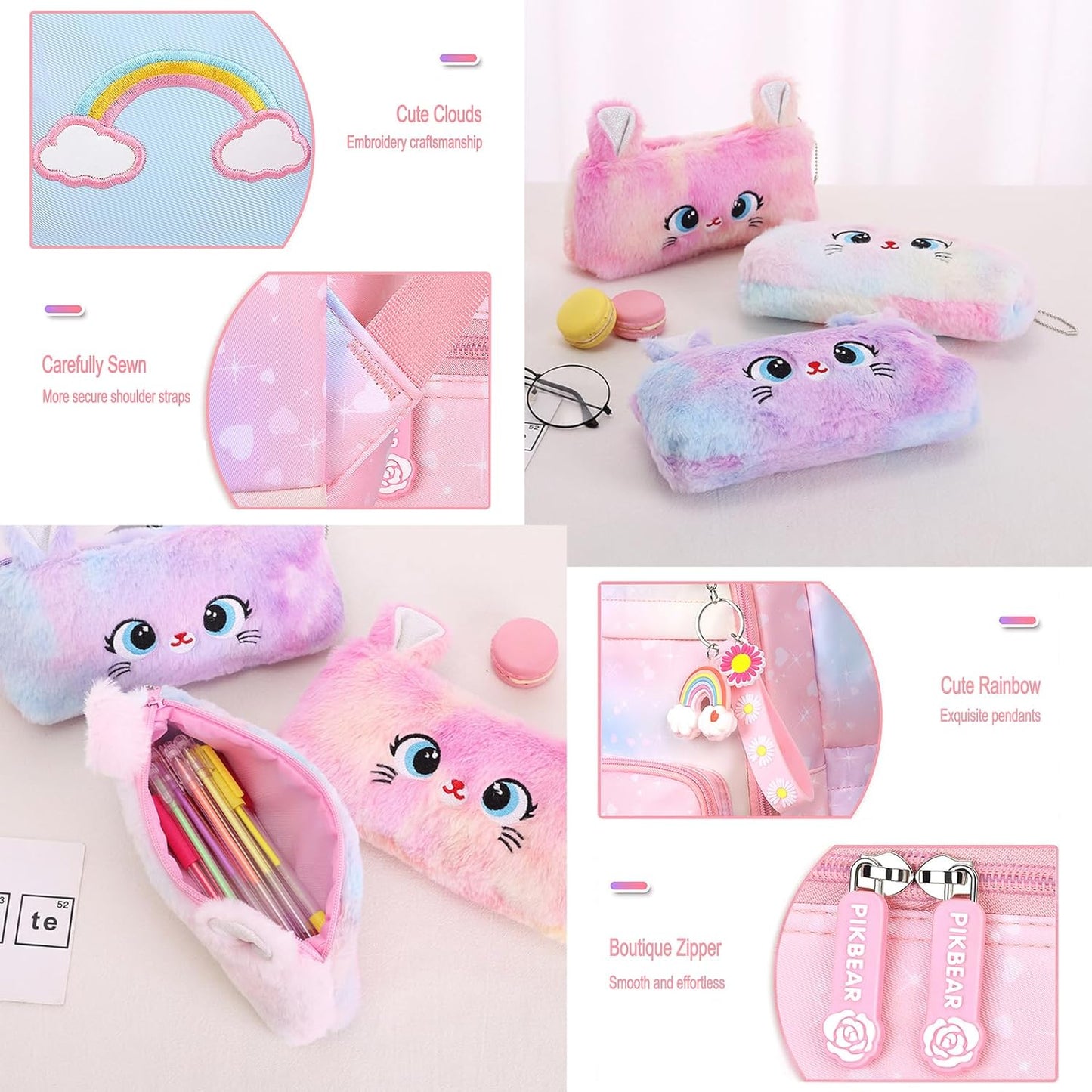 Rainbow Backpack For Girls Kids,Cute Student School Backpack With Pen Bag,Aesthetic Starry Rainbow Laptop Travel Bag
