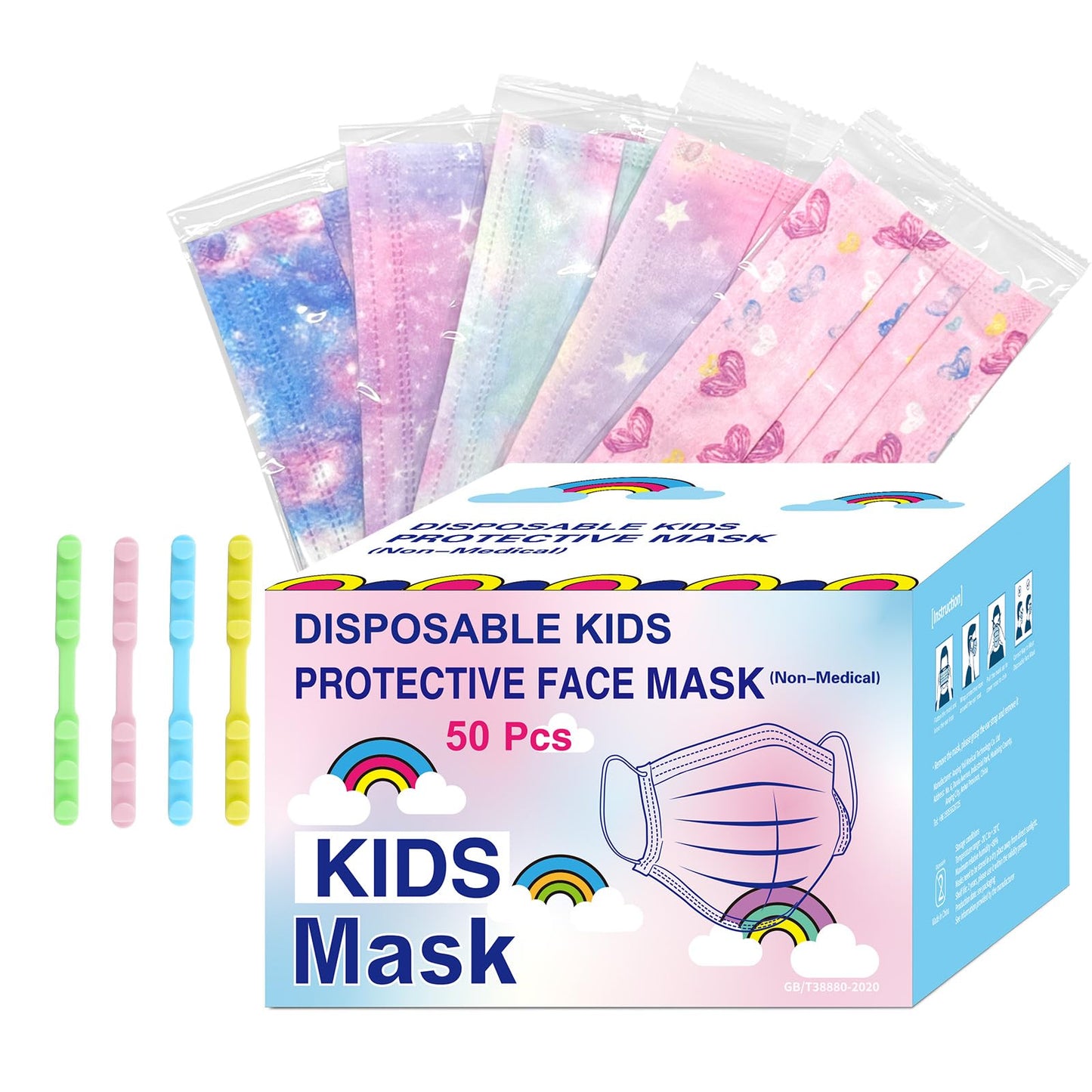 Kids Disposable Face Masks,3 Ply Kids Masks Disposable Breathable Colorful Cute Face Masks for Children, Girls & Boys