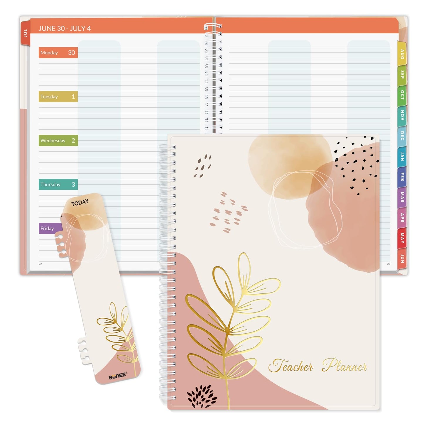 SUNEE Teacher Planner 2025-2026 Academic Year, Lite Lesson Planner Book with 7 Periods Jul 2025 - Jun 2026, 8.5"x11" Daily Weekly and Monthly Organizers, Plan Book with Pocket Folder, Color Tabs,Black