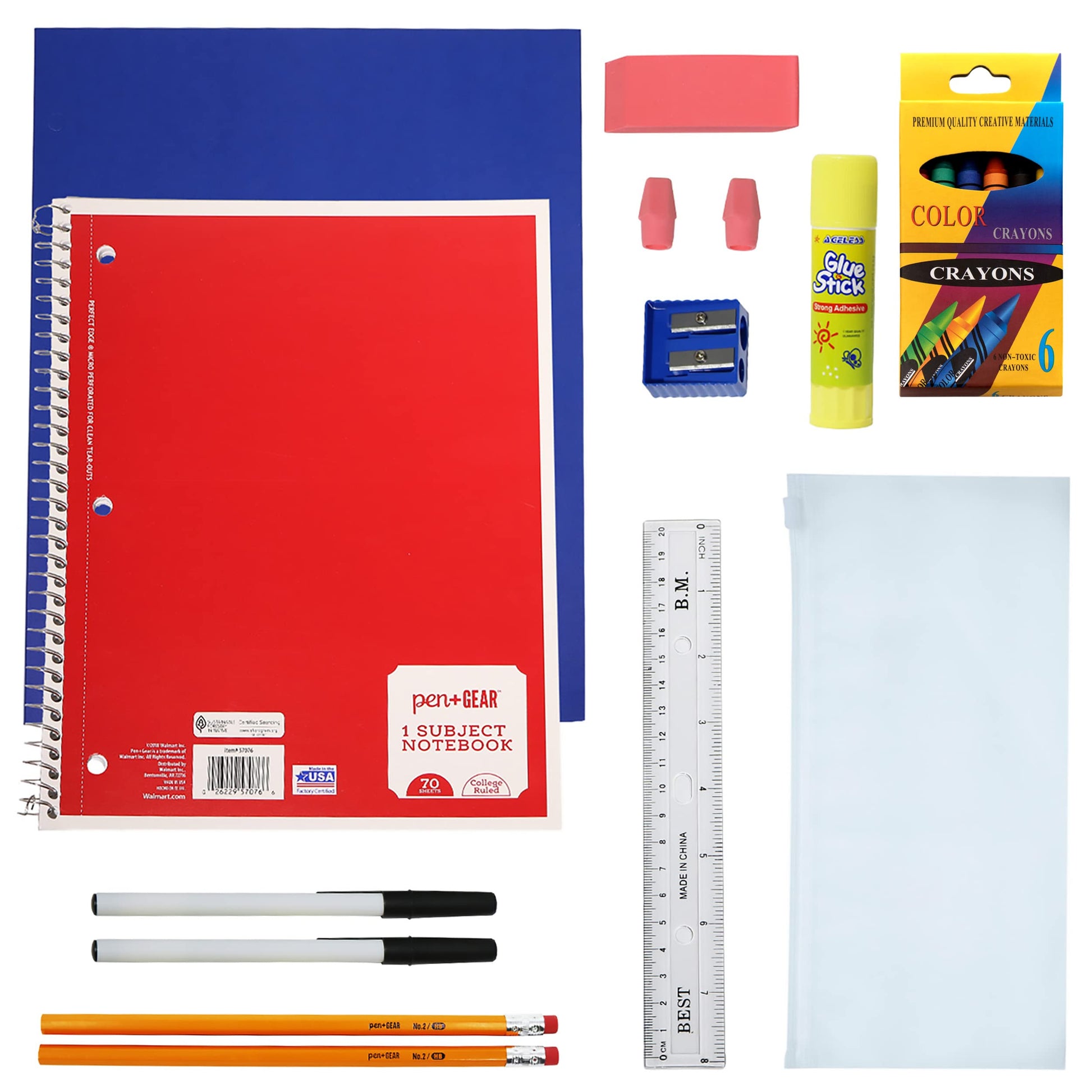 52 Piece Bulk School Supplies Kit for K-12 - Pens, Pencils, Crayons, and More - Essential Box of School Supplies for Elementary, Middle, and High School Students