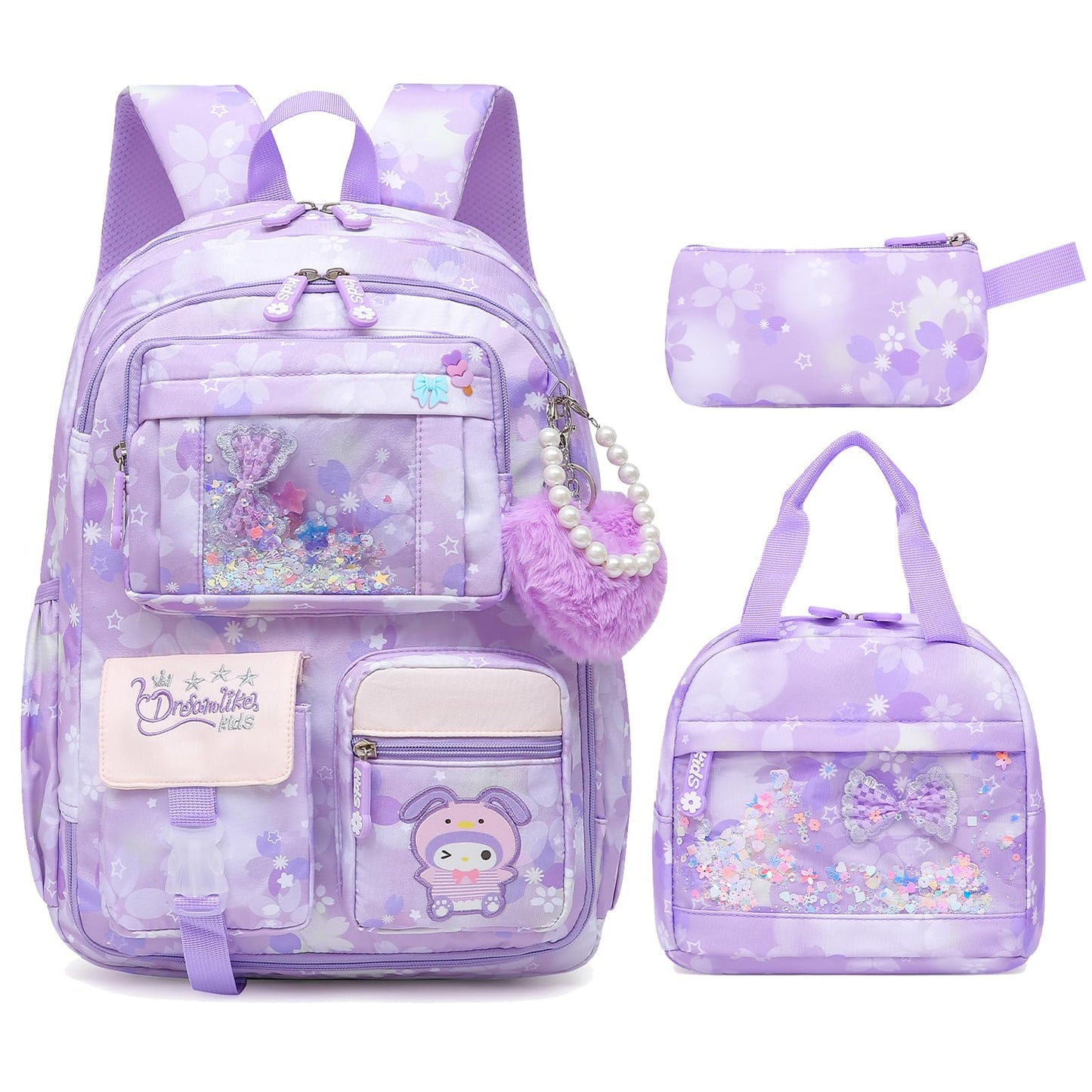 Lovely Girls Backpack School Bag for Students Kids Book Bag with Multiple Pockets Splash-proof Children's Backpack（17inch Purple）