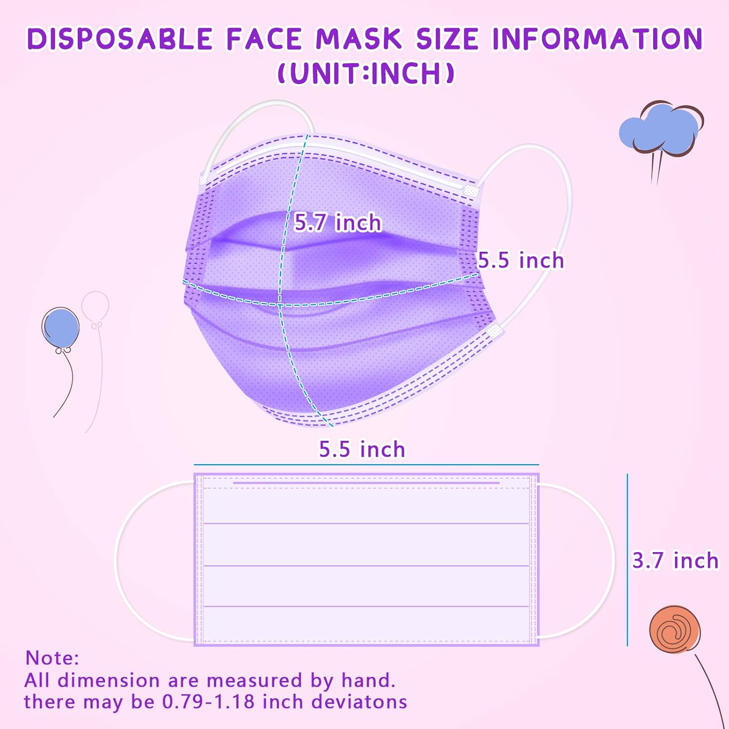 Kids Disposable Face Masks,3 Ply Kids Masks Disposable Breathable Colorful Cute Face Masks for Children, Girls & Boys