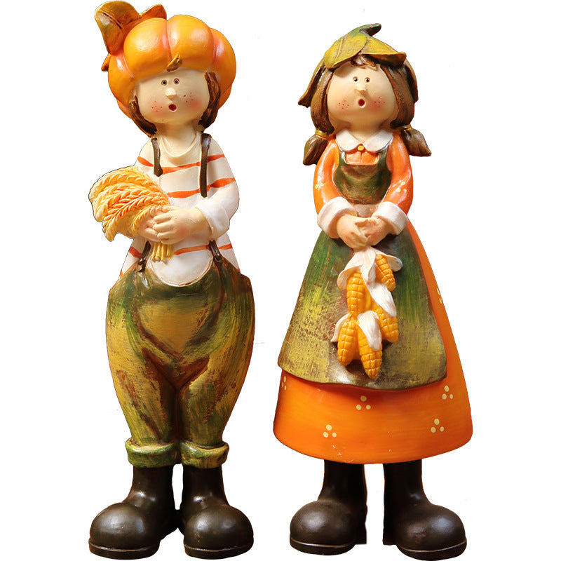 Pumpkin Country Couple Resin Figurines – Fall Harvest Character Ornaments for Home Decor - SKY SUPPLYIFY 