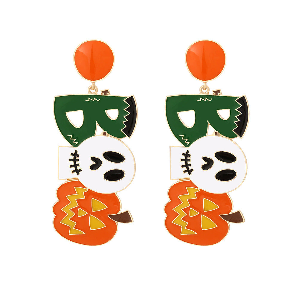 Halloween Dangle Earrings with Ghost and Pumpkin Lamp Design – Lightweight Spooky Accessories - SKY SUPPLYIFY 