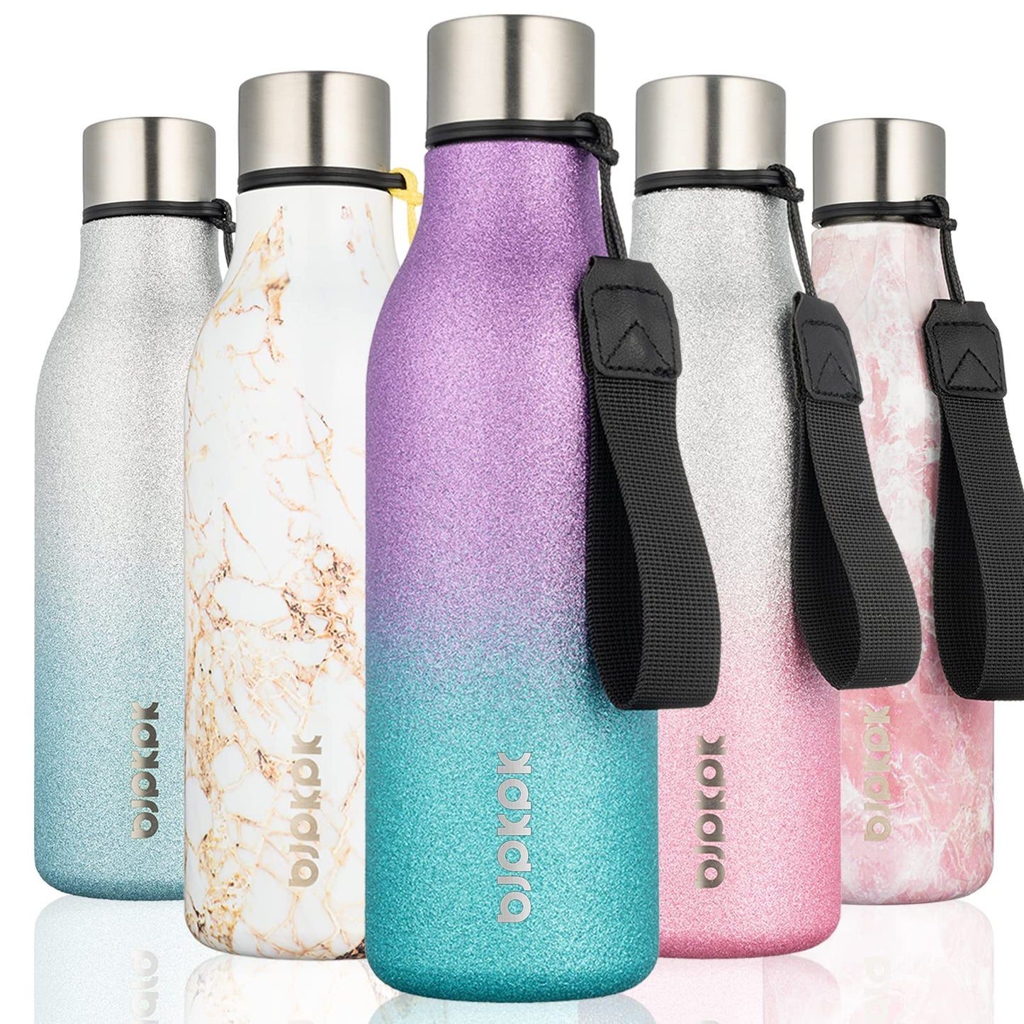 BJPKPK Insulated Water Bottles, 25 oz Stainless Steel Metal Water Bottle with Strap, BPA Free Leak Proof Thermos, Mugs, Flasks, Reusable Water Bottle for Sports & Travel, Lilac Elegance