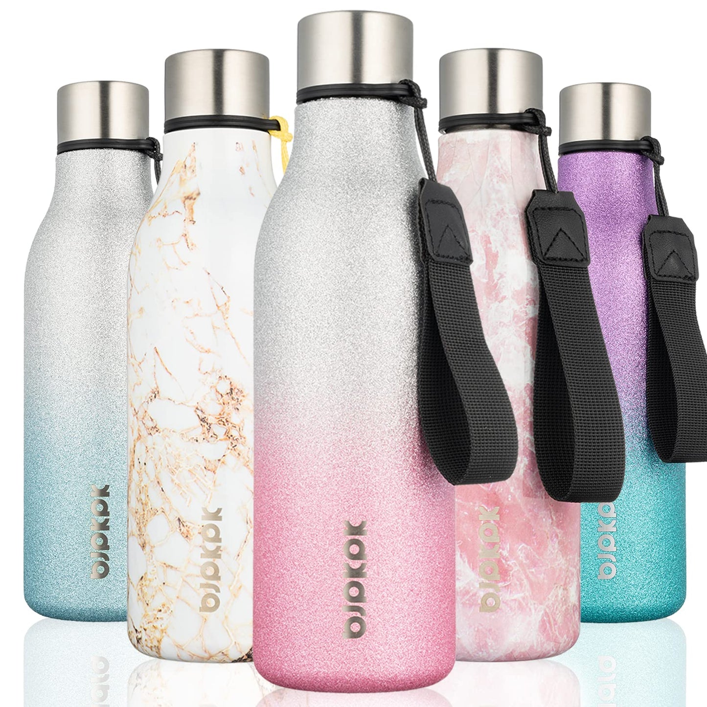 BJPKPK Insulated Water Bottles, 25 oz Stainless Steel Metal Water Bottle with Strap, BPA Free Leak Proof Thermos, Mugs, Flasks, Reusable Water Bottle for Sports & Travel, Lilac Elegance