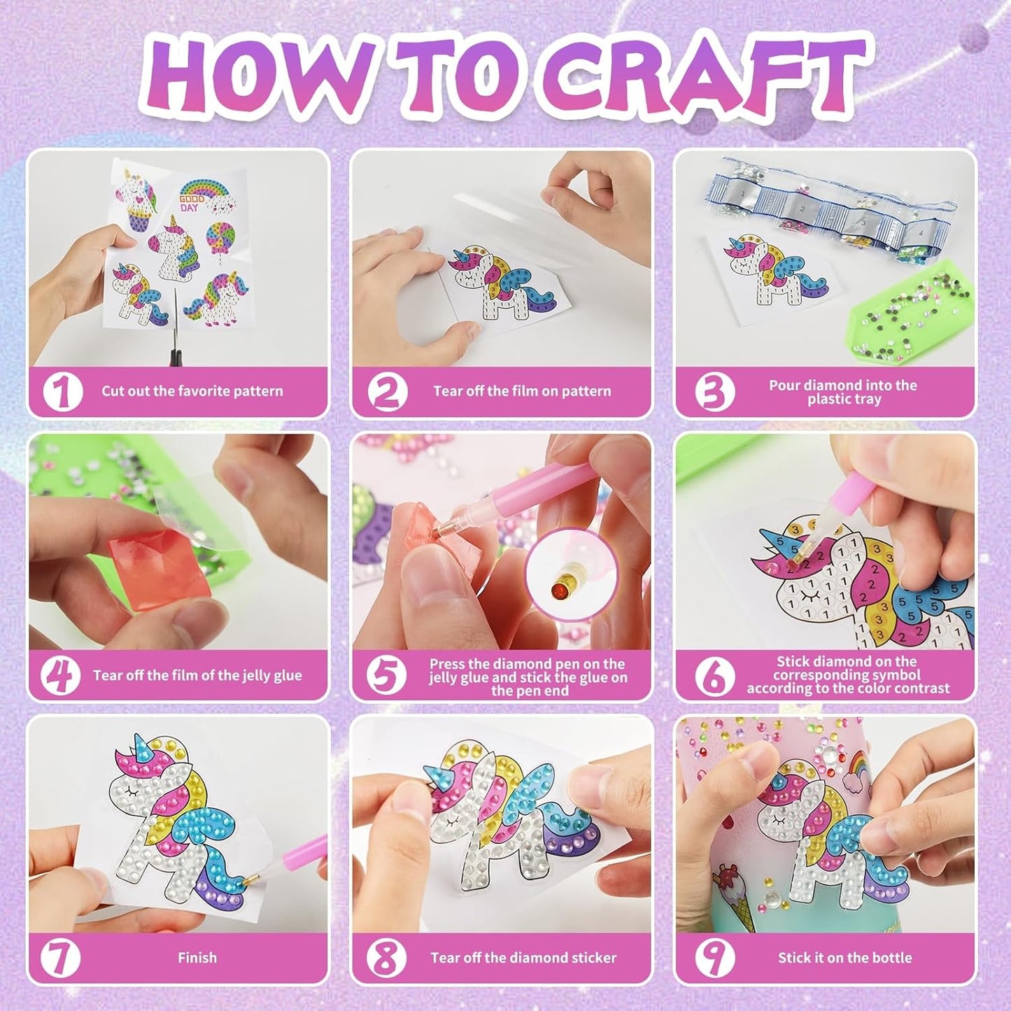 Glow in The Dark Decorate Your Own Water Bottle Kit,Unicorn Toy Gift for 4-6-8-10-12 Year Old Girl,Craft Toy for Age 3 4 5 6 7 8 9 10 Girl,Kid Teen Water Bottle Sticker for School Christmas Birthday