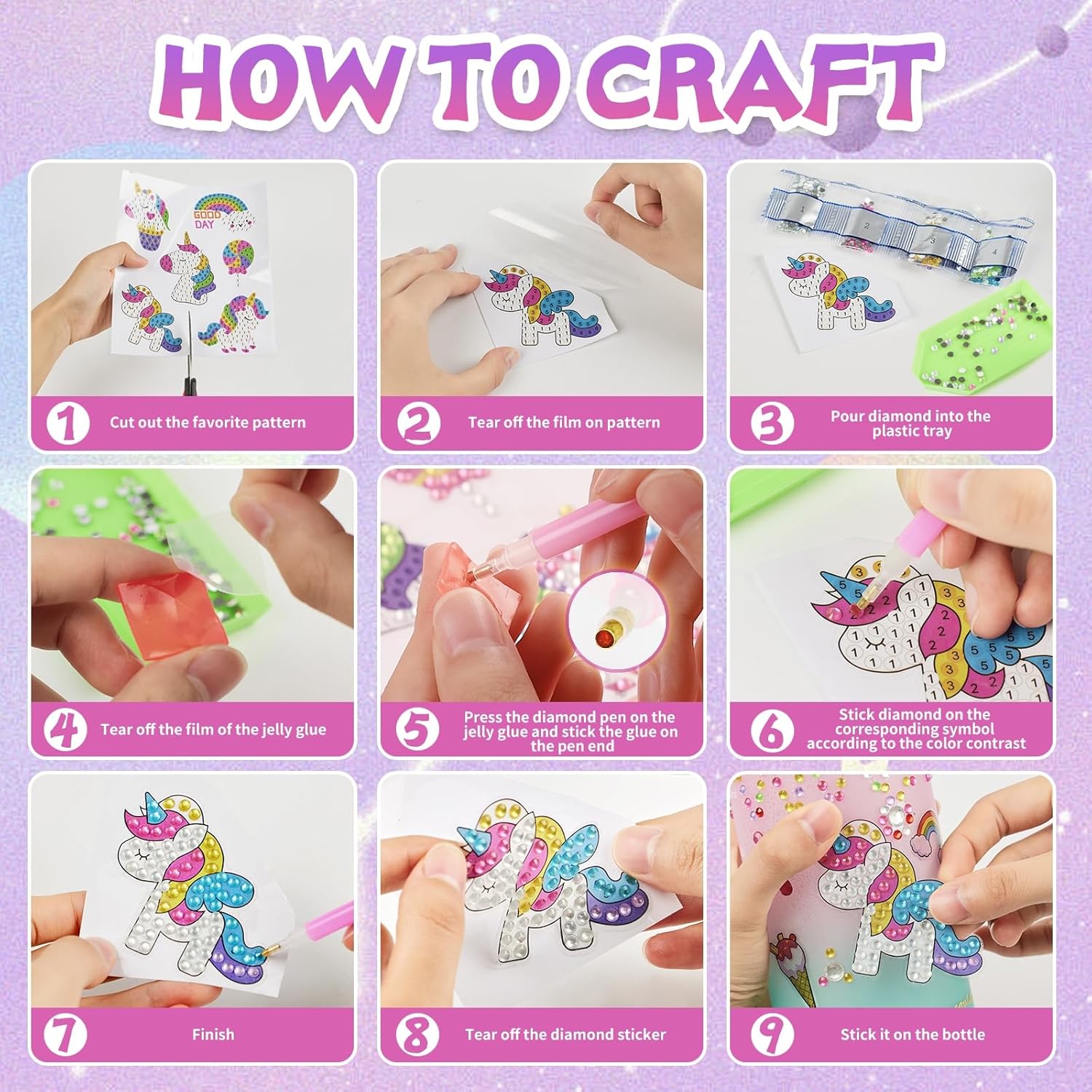 Glow in The Dark Decorate Your Own Water Bottle Kit,Unicorn Toy Gift for 4-6-8-10-12 Year Old Girl,Craft Toy for Age 3 4 5 6 7 8 9 10 Girl,Kid Teen Water Bottle Sticker for School Christmas Birthday