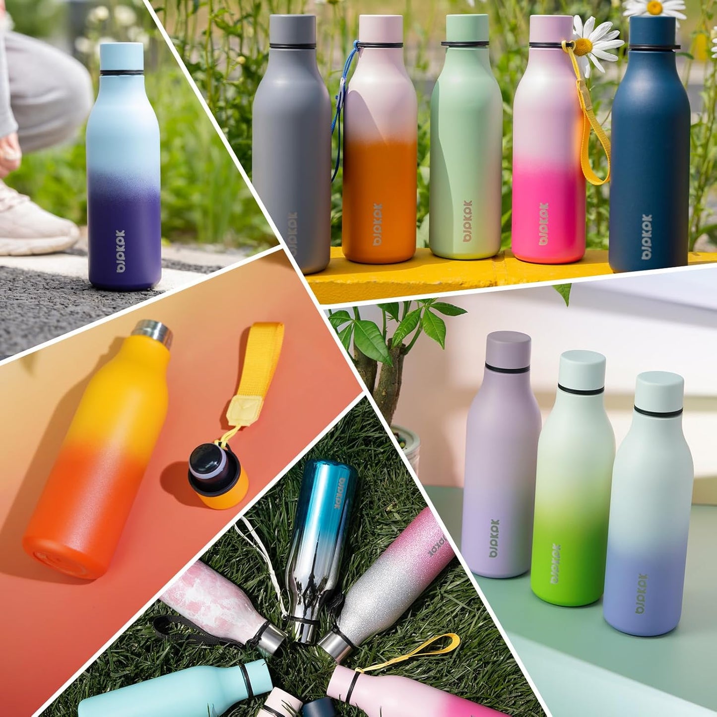 BJPKPK Insulated Water Bottles, 25 oz Stainless Steel Metal Water Bottle with Strap, BPA Free Leak Proof Thermos, Mugs, Flasks, Reusable Water Bottle for Sports & Travel, Lilac Elegance