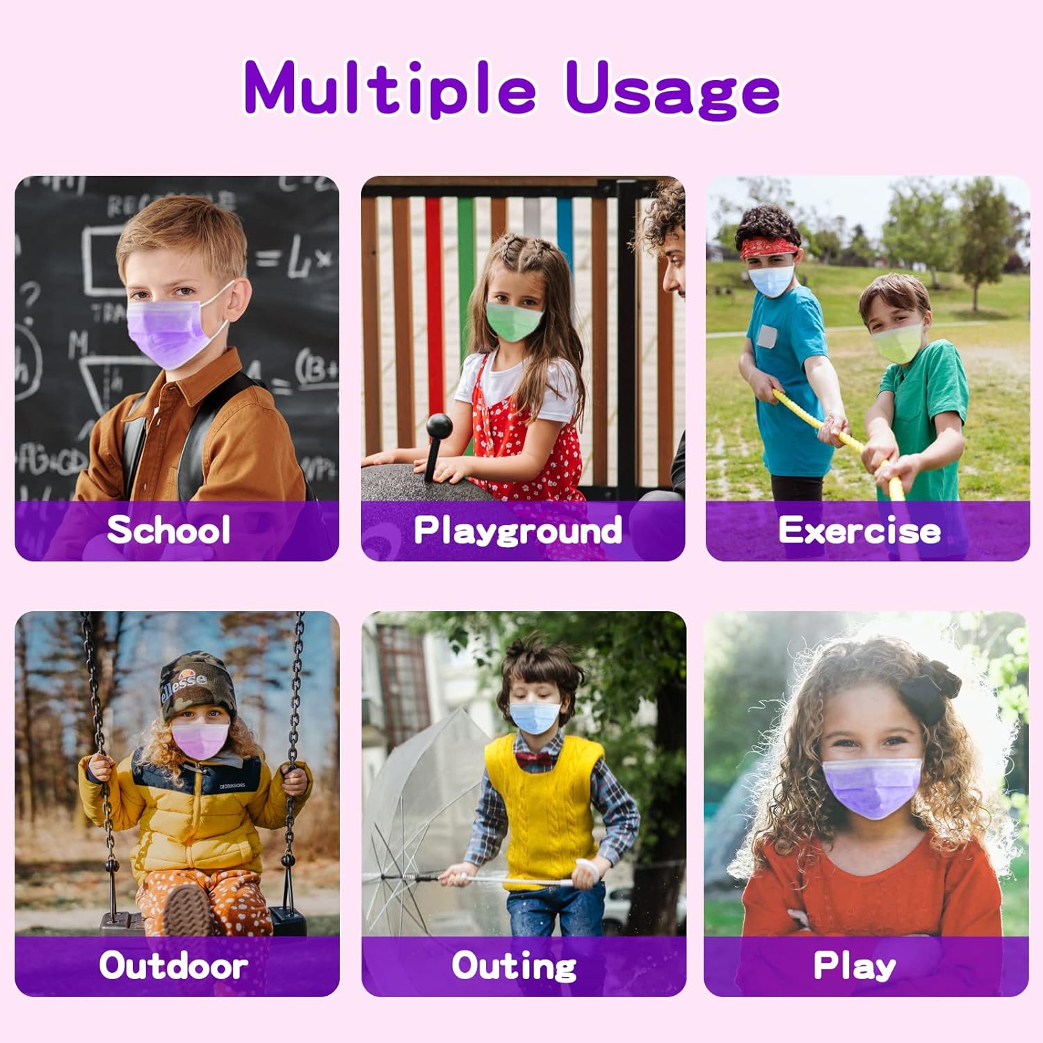 Kids Disposable Face Masks,3 Ply Kids Masks Disposable Breathable Colorful Cute Face Masks for Children, Girls & Boys
