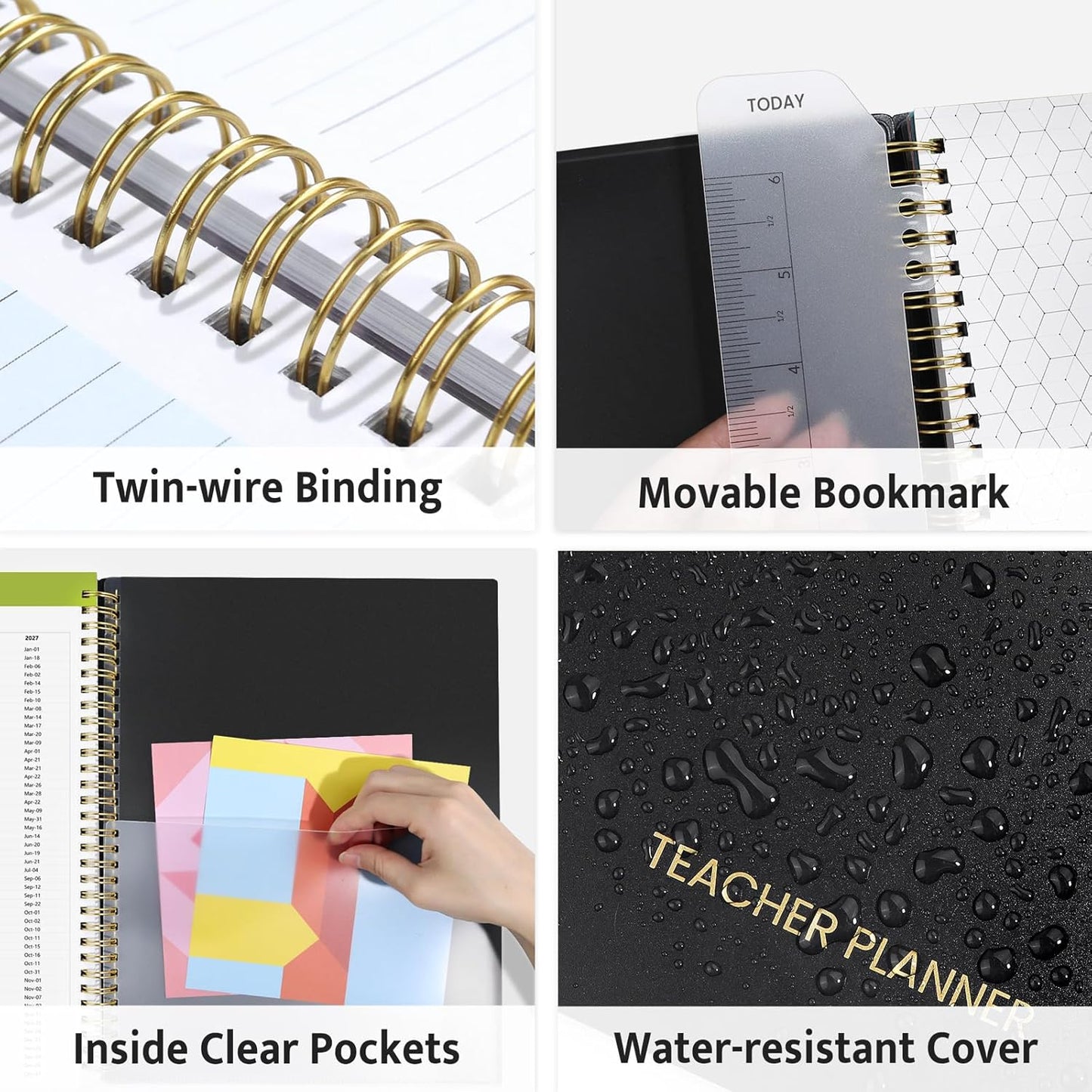 SUNEE Teacher Planner 2025-2026 Academic Year, Lite Lesson Planner Book with 7 Periods Jul 2025 - Jun 2026, 8.5"x11" Daily Weekly and Monthly Organizers, Plan Book with Pocket Folder, Color Tabs,Black