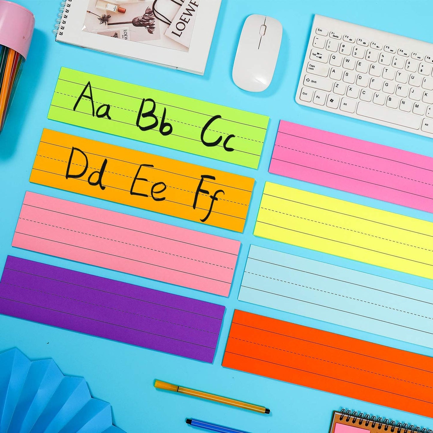 200 Sheets Sentence Strips Ruled Rainbow Sentence Strips Self Adhesive Lined Sentences Learning Strip for Students Back to School and Office Supplies 8 Colors, 8 Pieces, 3 x 12 Inch