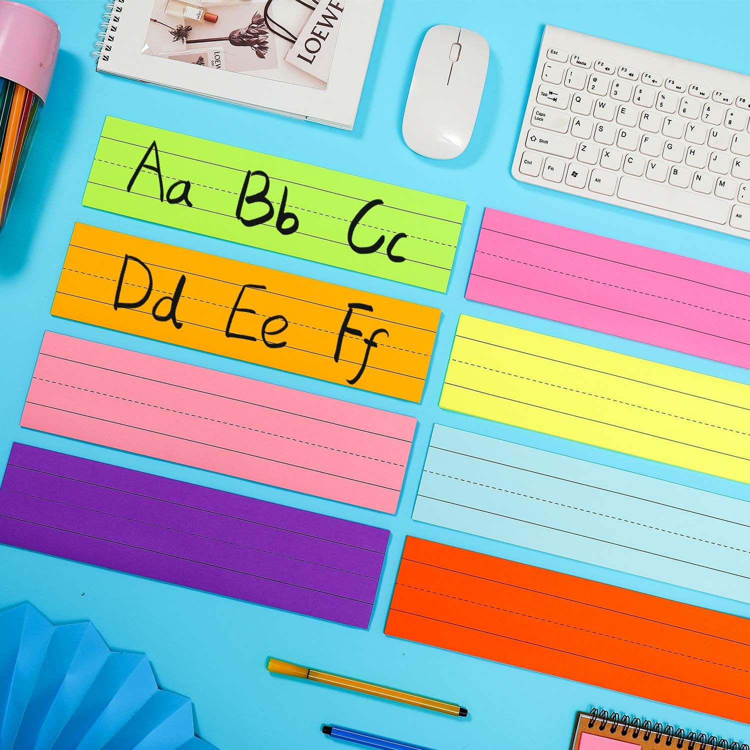 200 Sheets Sentence Strips Ruled Rainbow Sentence Strips Self Adhesive Lined Sentences Learning Strip for Students Back to School and Office Supplies 8 Colors, 8 Pieces, 3 x 12 Inch