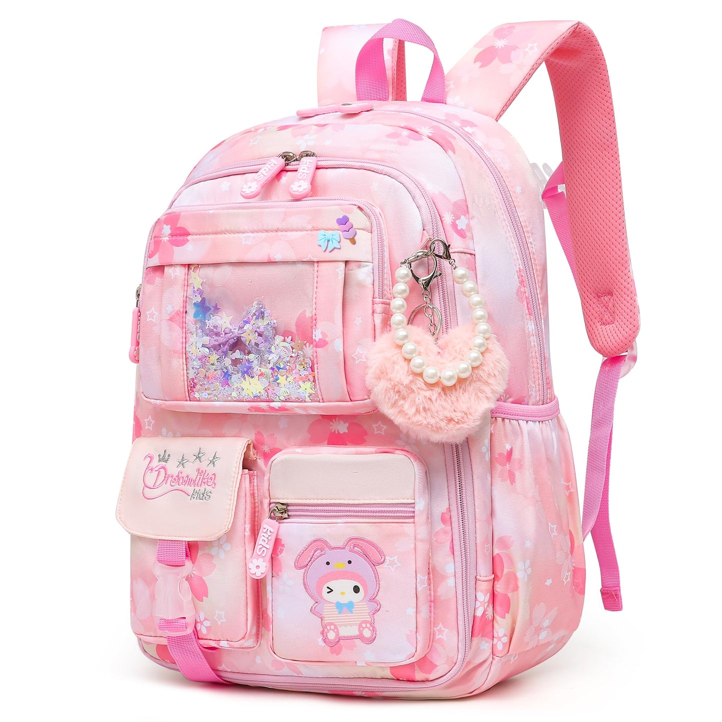 Lovely Girls Backpack School Bag for Students Kids Book Bag with Multiple Pockets Splash-proof Children's Backpack（17inch Purple）