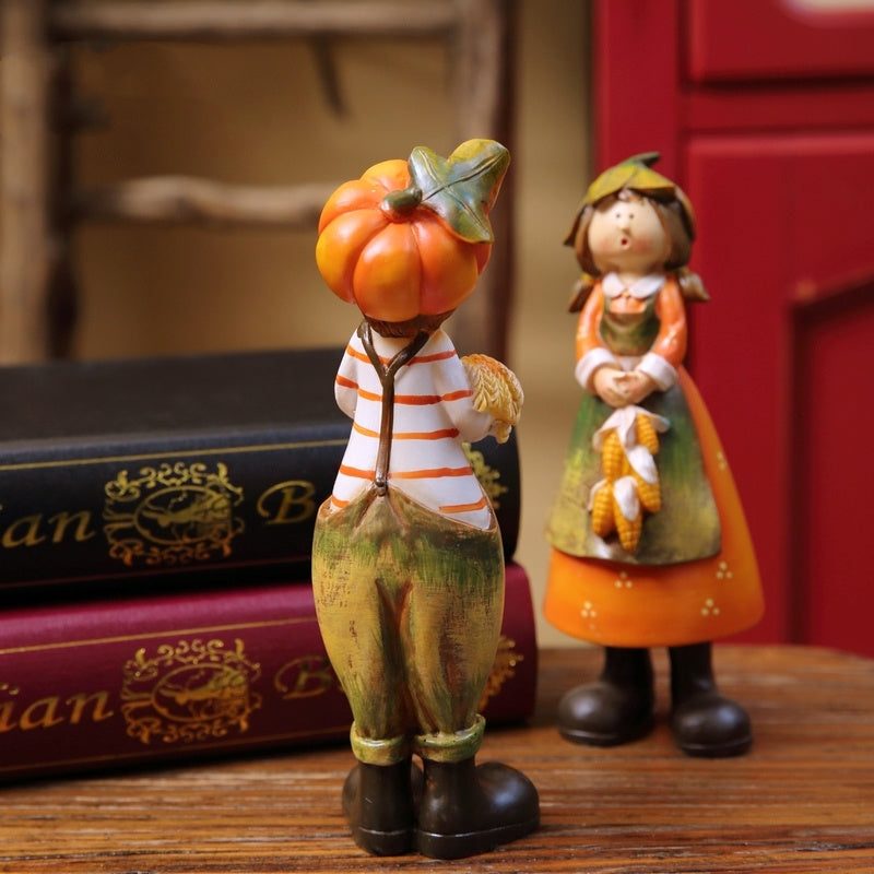 Pumpkin Country Couple Resin Figurines – Fall Harvest Character Ornaments for Home Decor - SKY SUPPLYIFY 