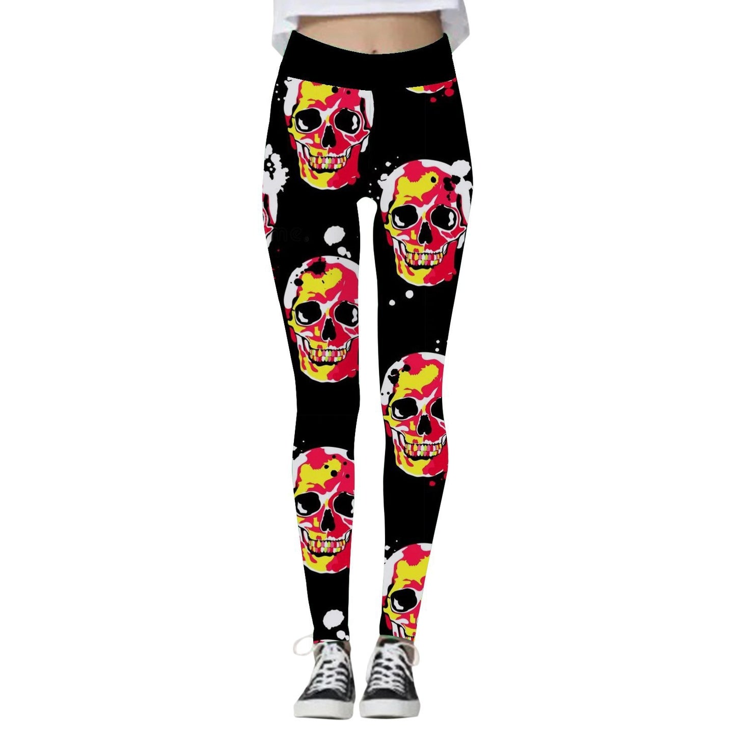 Halloween Women’s Yoga Pants – Pumpkin & Skull Print Activewear - SKY SUPPLYIFY 
