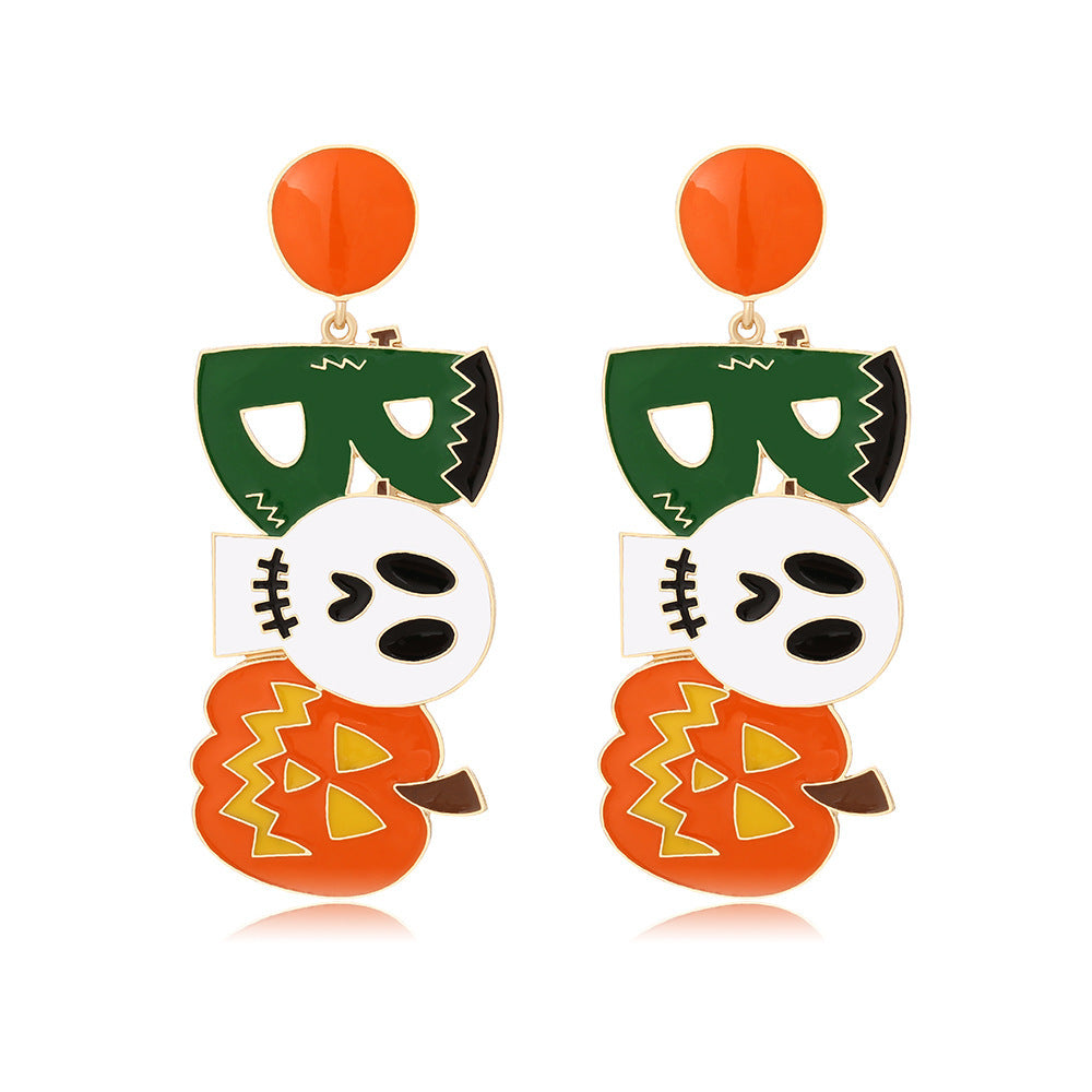 Halloween Dangle Earrings with Ghost and Pumpkin Lamp Design – Lightweight Spooky Accessories - SKY SUPPLYIFY 