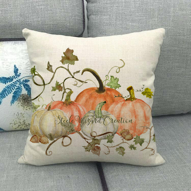 Painted pumpkin linen pillowcase - SKY SUPPLYIFY 