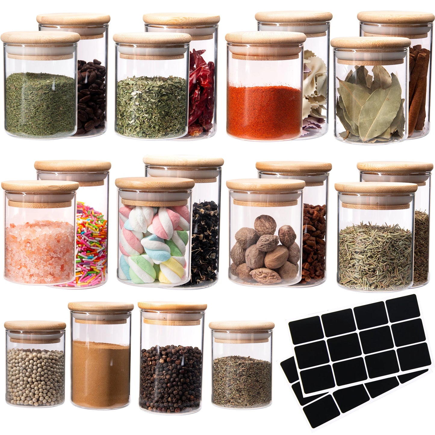 4oz Glass Spice Jars with Bamboo Lids, 20 Pack Clear Borosilicate Glass Food Storage Containers with Wooden Airtight Lids