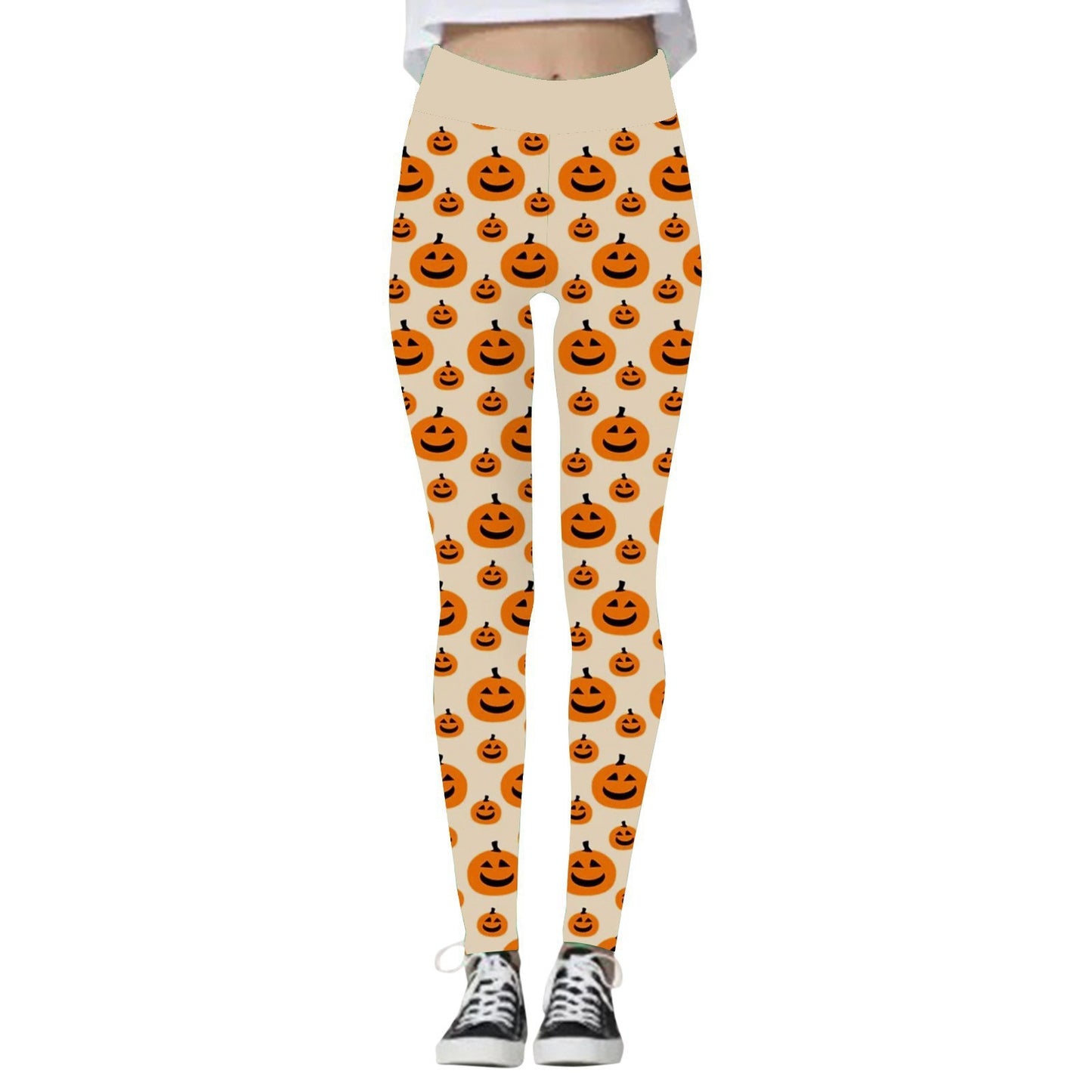 Halloween Women’s Yoga Pants – Pumpkin & Skull Print Activewear - SKY SUPPLYIFY 