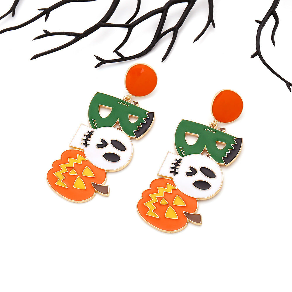Halloween Dangle Earrings with Ghost and Pumpkin Lamp Design – Lightweight Spooky Accessories - SKY SUPPLYIFY 