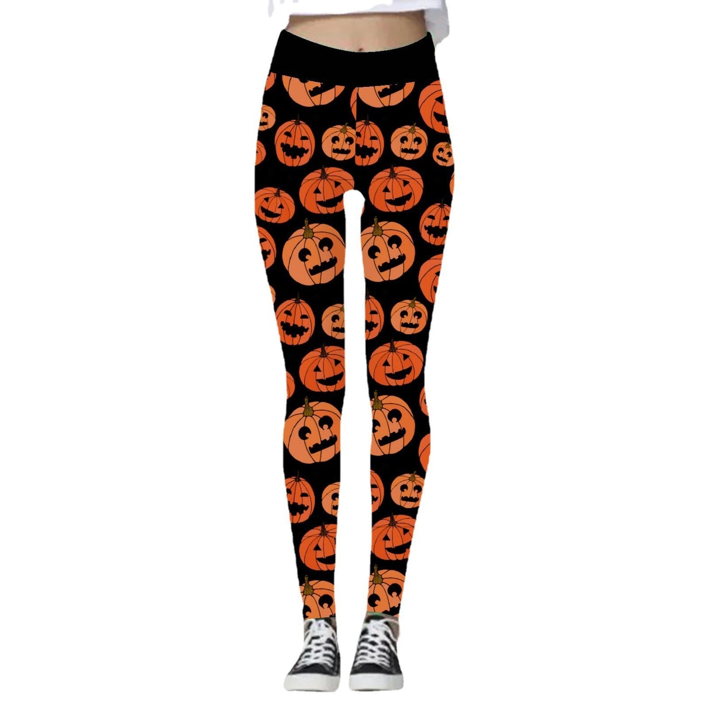 Halloween Women’s Yoga Pants – Pumpkin & Skull Print Activewear - SKY SUPPLYIFY 