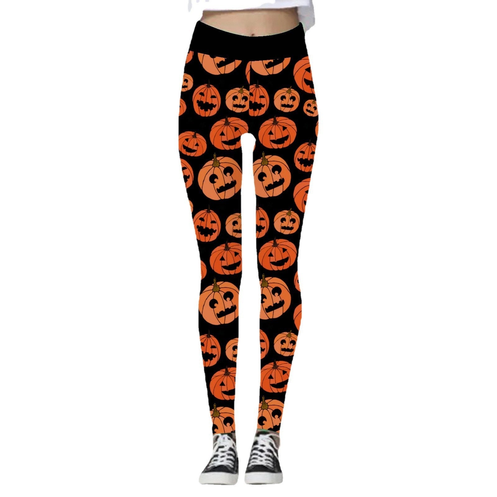 Halloween Women’s Yoga Pants – Pumpkin & Skull Print Activewear - SKY SUPPLYIFY 